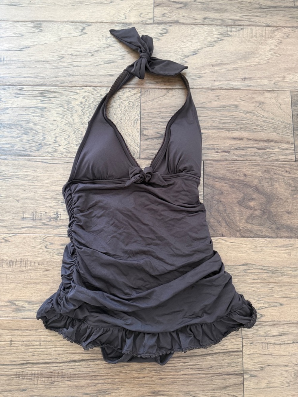 Juicy Couture Brown Halter Ruffle One-Piece Swimdress